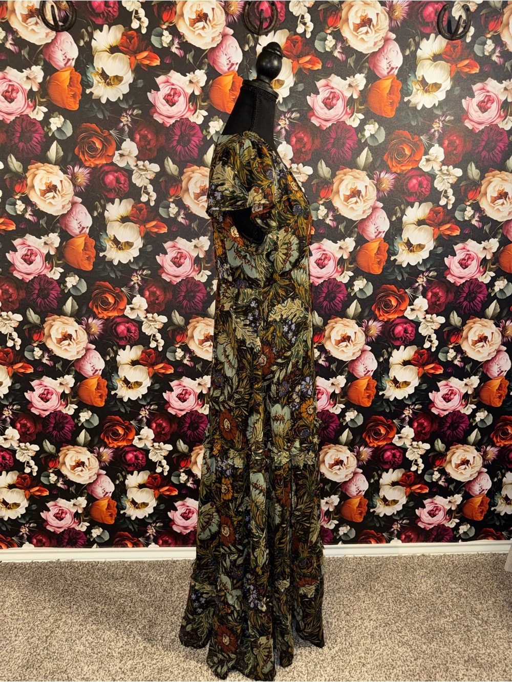 12th Tribe Black Floral Deep V-Neck Tiered Maxi Dress, Large, NWT - Picture 4 of 15